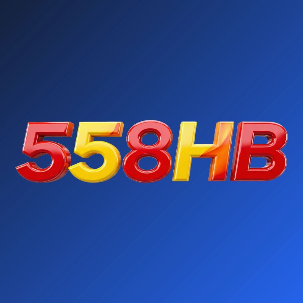 Vibrant 558HB logo design featuring bold heavy typography in bright red, yellow, and orange with a glossy 3D effect on a transparent background, showcasing an energetic modern branding style in a wide horizontal rectangular wordmark perfect for website headers.